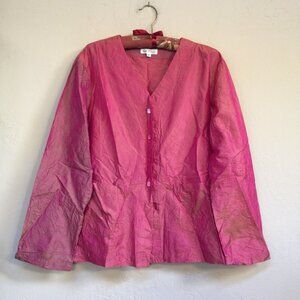 Judy Tampa Womens Medium V-Neck Long Sleeve Silk Shirt/Jacket Pink Lightweight